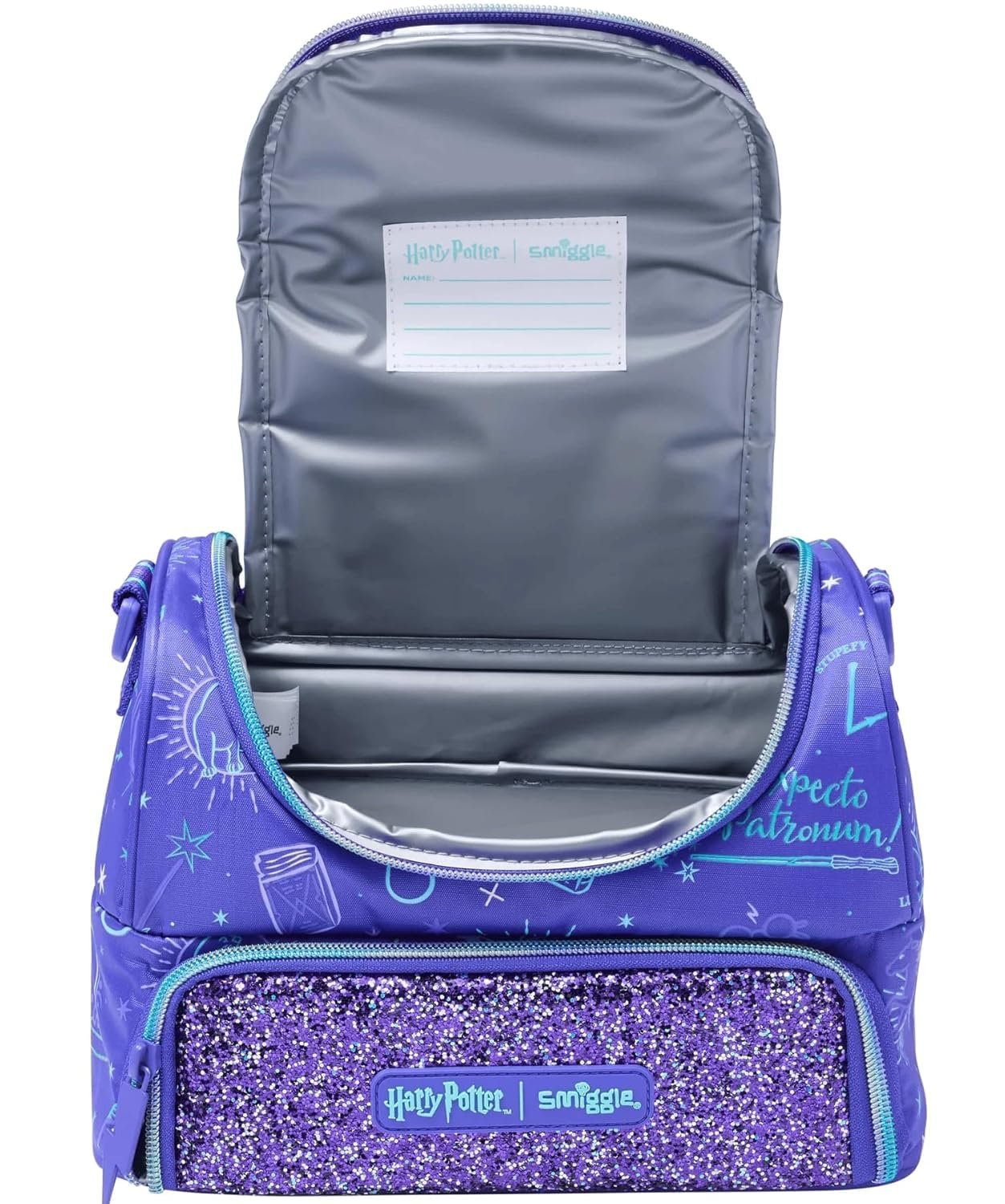 Interior of Harry Potter insulated lunch bag with compartments