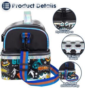 Insulated lunch bag with 3D soccer top and adjustable strap