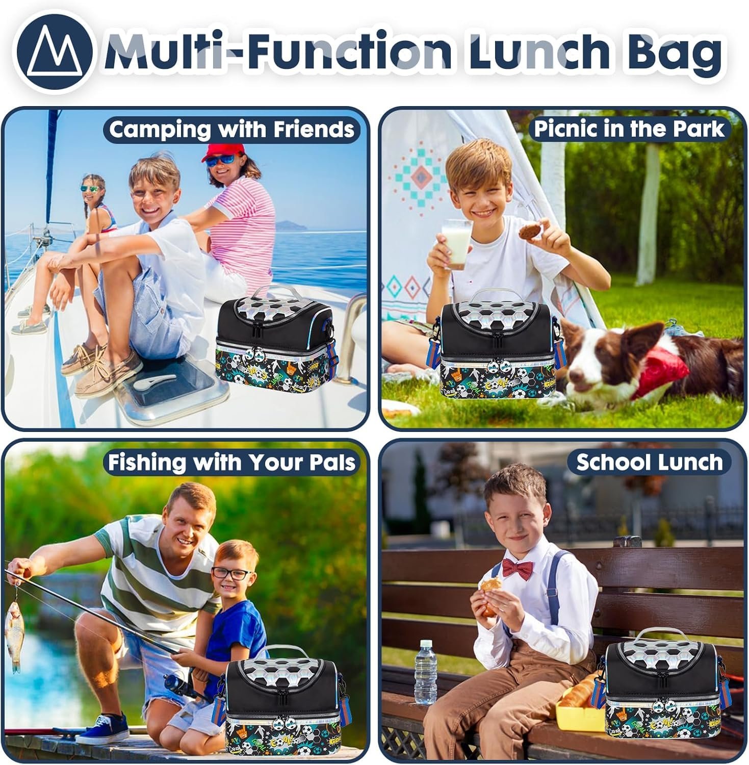 Kids using insulated lunch bag for school, picnic and camping