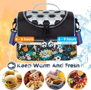 Thermal lunch bag showing warm and cold food storage capacity