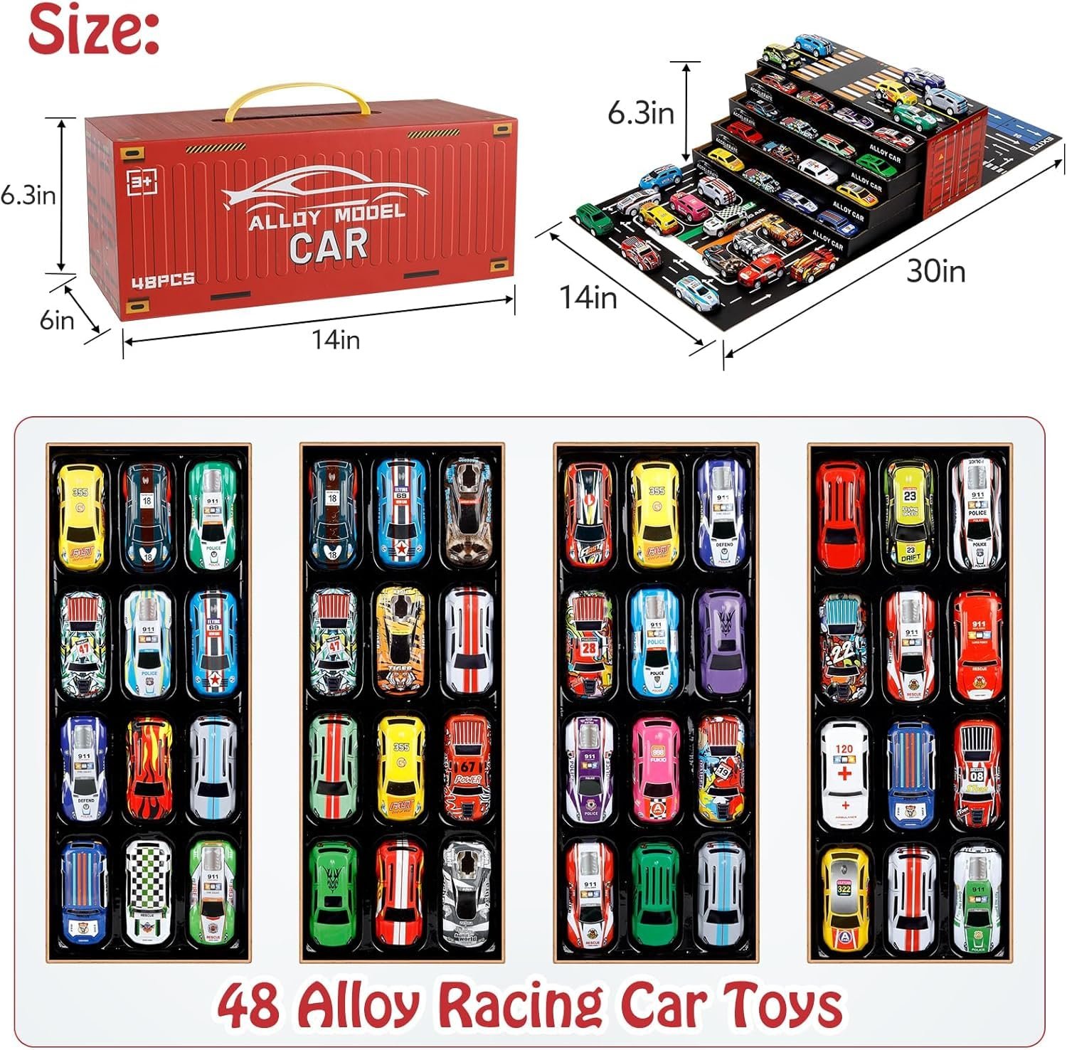 Contents of the 48 pcs alloy pull back car set for kid