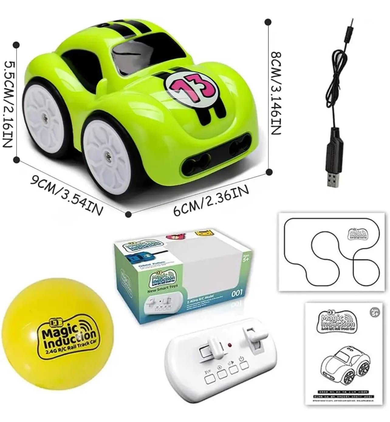 Induction sensor car toy size chart with charger and accessories
