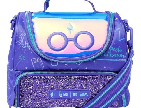Harry Potter insulated lunch bag for kids with glitter front pocket
