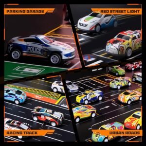 Mini alloy pull back cars racing on toy track for kids