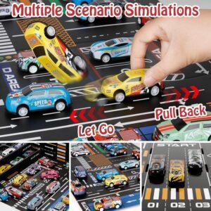 Pull back alloy cars in action for kids toy racing